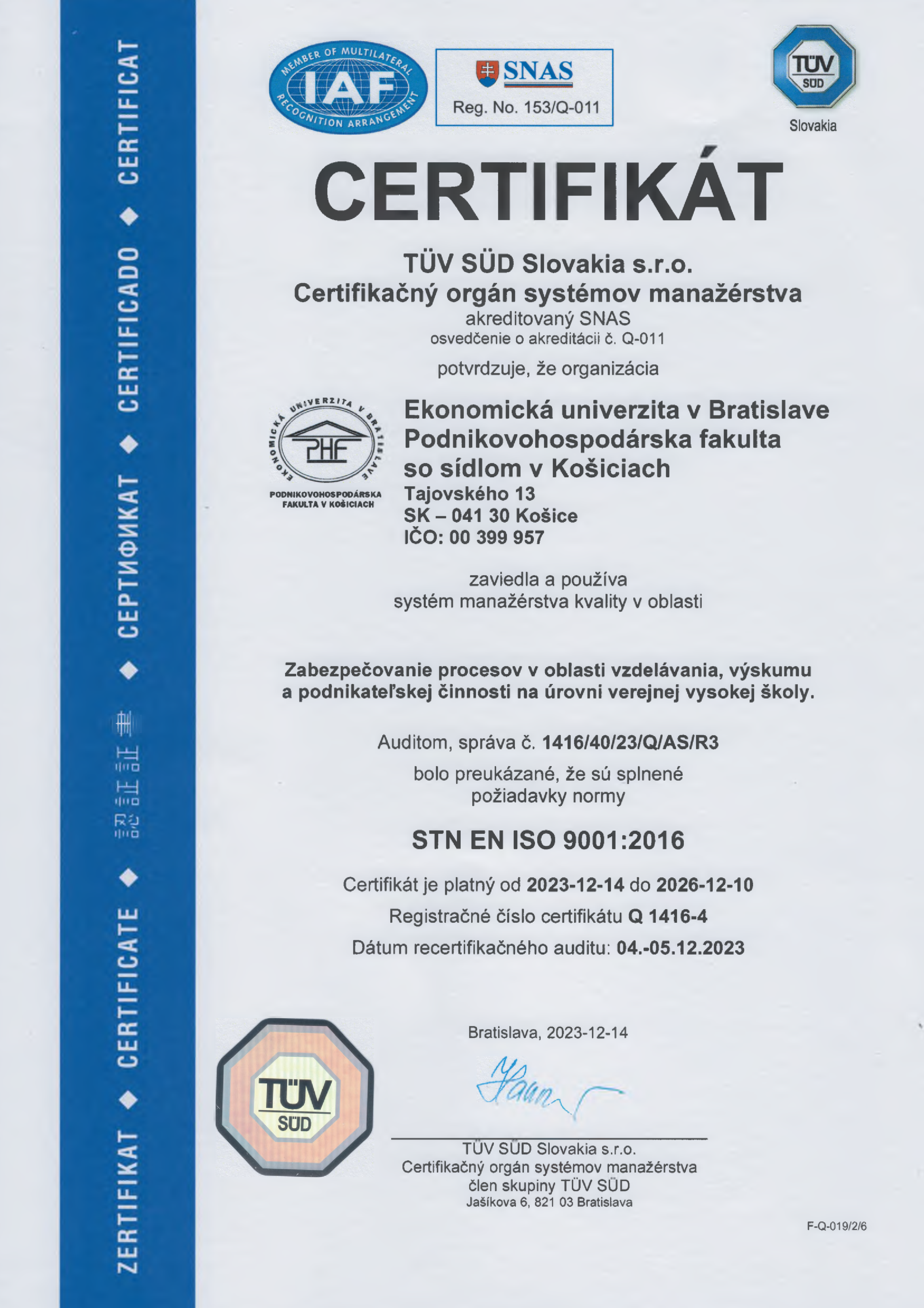 certifikat TUV SUD SK 2023