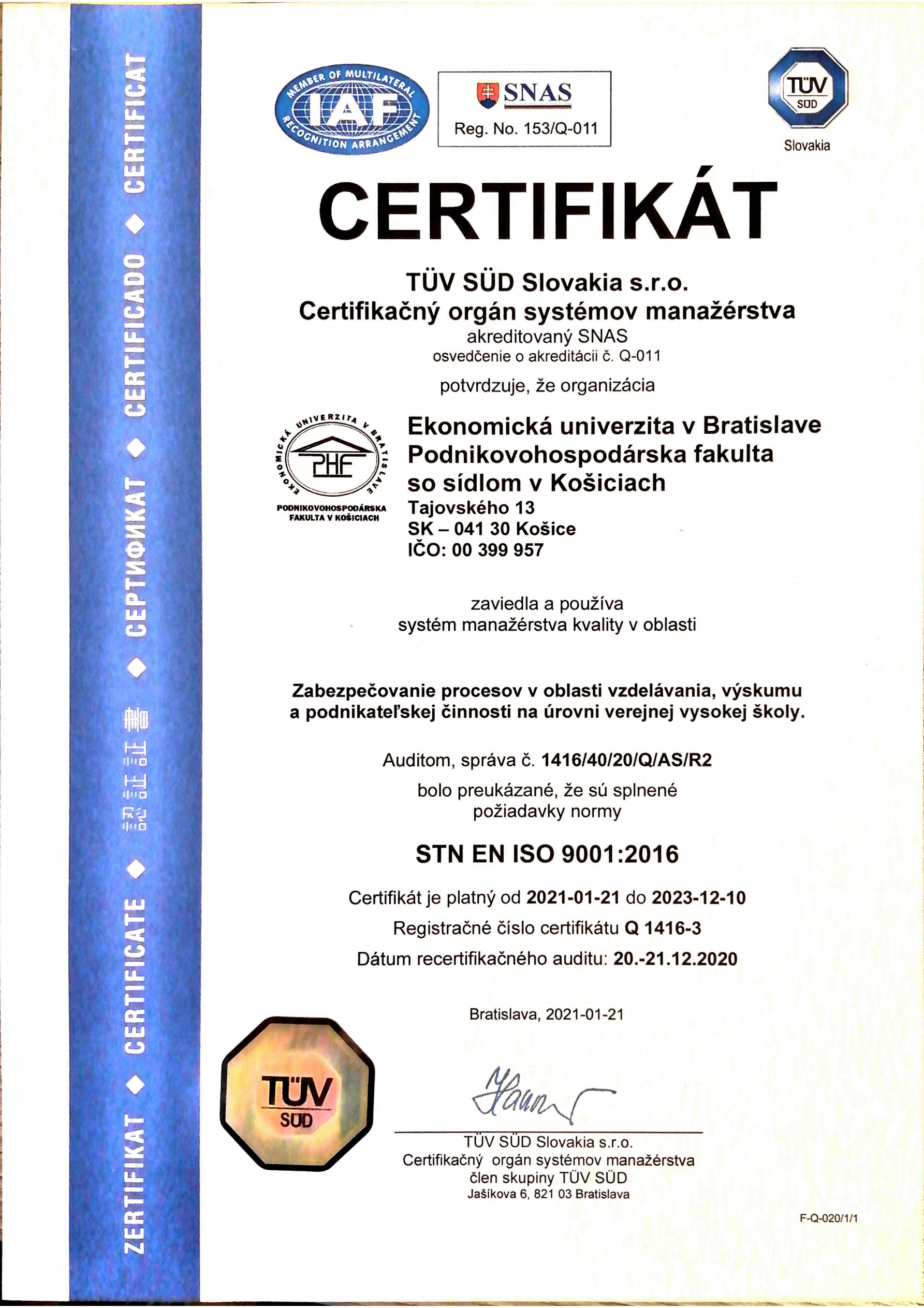 certifikat TUV SUD SK 001 2020