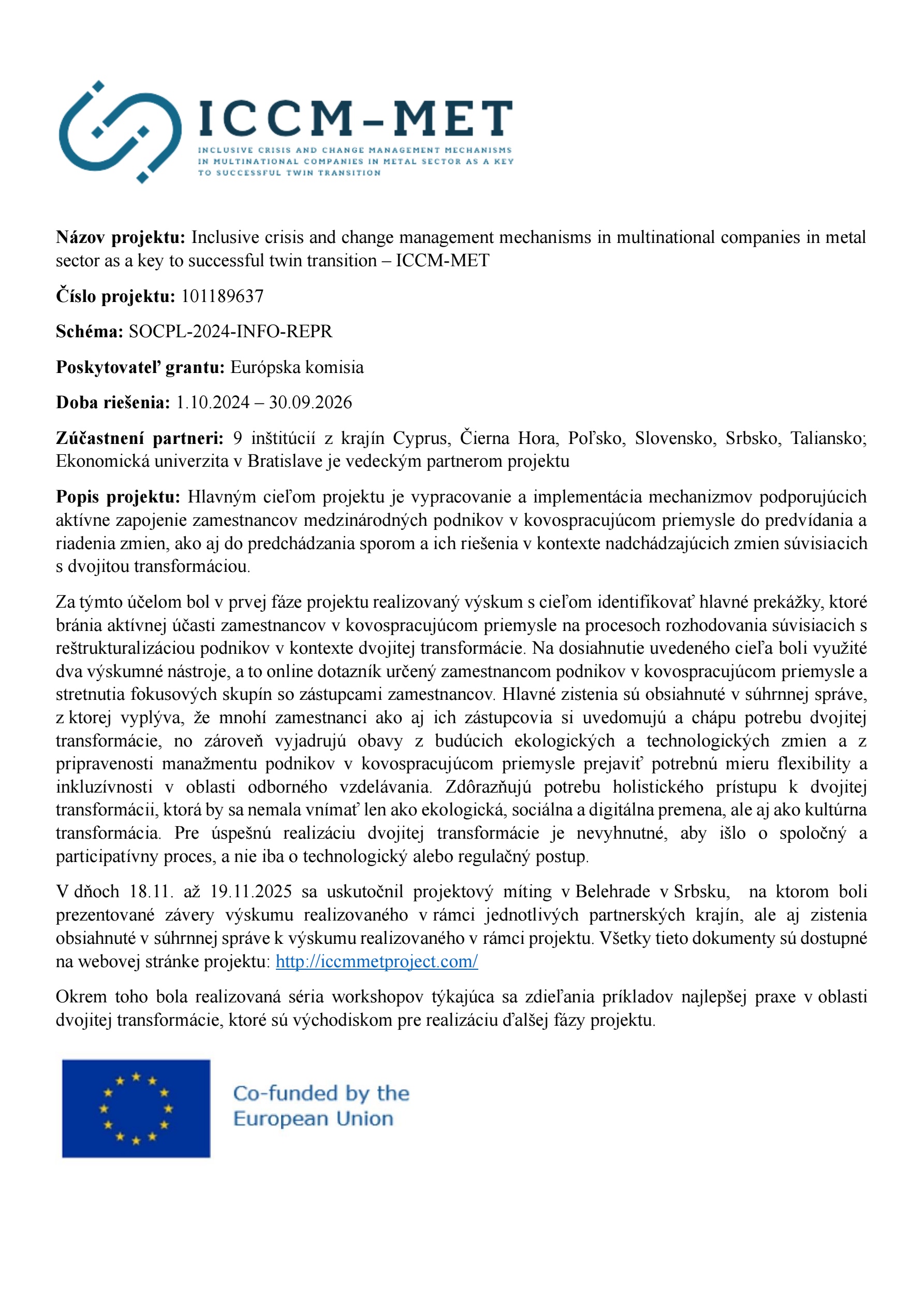 popis projektu iccm met